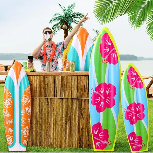 Miniatura 5 de JellyArch 4 tablas inflables gigantes de surf de 59 a 36 pulgadas de verano, decoración de fiesta hawaiana Luau, tabla de surf inflable, flotador