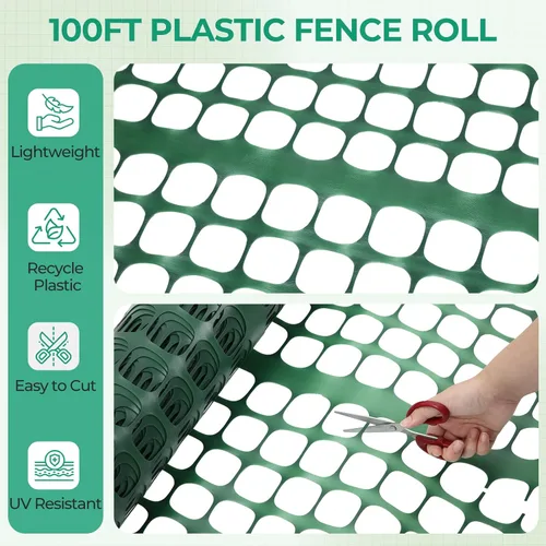 Miniatura 2 de Ohuhu Valla de nieve de plástico para jardín, 4 x 100 pies/15 libras, rollo de valla de seguridad reutilizable resistente con bridas de cremallera