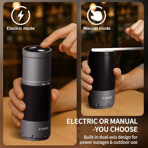 Miniatura 4 de Molinillo de café eléctrico portátil, molinillo de café con rebabas cónicas – Manual de modo dual y molinillo eléctrico manual con ajustes
