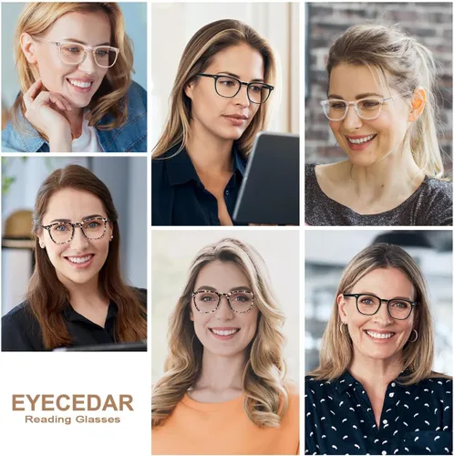 Miniatura 2 de EYECEDAR Paquete de 4 lentes de lectura para mujer, estilo cuadrado, lectores de luz azul para mujer, bisagras de resorte de metal, patillas 4 Pares