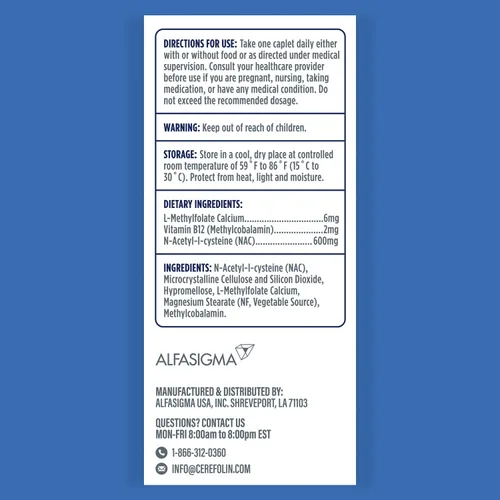 Miniatura 2 de Cerefolin Bienestar cerebral, nutrición dirigida para apoyo cognitivo, mejora la memoria, enfoque y concentración, L-metilfolato, NAC, B12