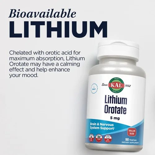 Miniatura 5 de KAL Orotato de litio de 5 mg, suplemento de litio de baja dosis para apoyo al estado de ánimo de bienestar general, altamente biodisponible, vegano