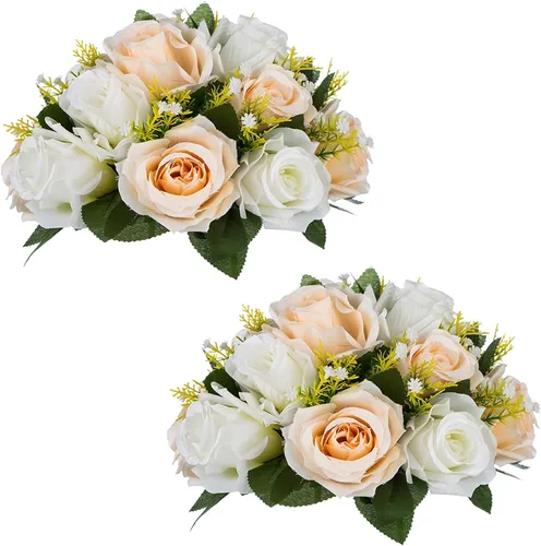 Miniatura 28 de NUPTIO Centros de mesa de flores blancas para mesas: 6 piezas de arreglo de bolas de flores artificiales para fiesta de boda, rosa floral falsa