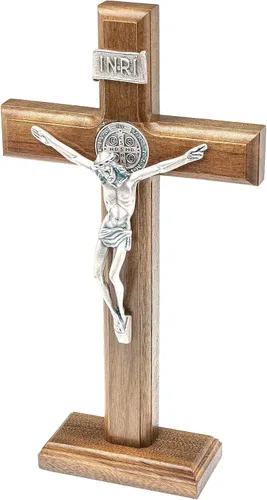 Miniatura 2 de Intercession Crucifijo de cruz de madera para pared y mesa (plata antigua, 10 pulgadas)