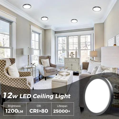 Miniatura 7 de hepside - Lámpara de techo empotrada LED negra regulable de 6.5 pulgadas 12 vatios, 3 colores seleccionables, 1200LM para cocina, habitación