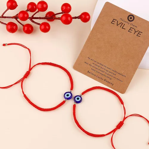 Miniatura 10 de Paquete de 2 pulseras hechas a mano con cuerda roja contra el mal de ojo, pulsera de joyería de ojo azul para mujeres, hombres, adolescentes
