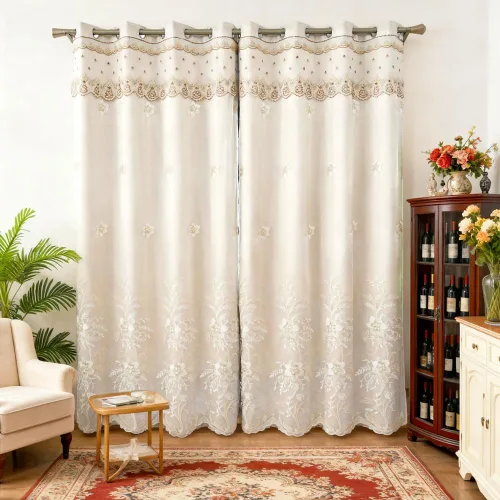 Miniatura 8 de Amidoudou 1 par de cortinas europeas de doble capa para sala de estar, dormitorio, cortinas bordadas de flores de lujo con cenefa