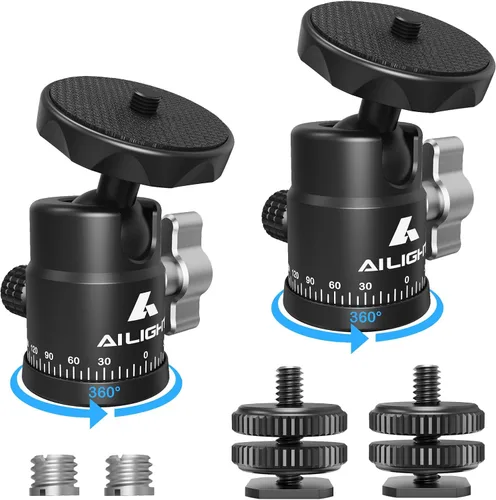 Miniatura 10 de Ailight Mini cabeza de bola, cabezal de trípode panorámico de 360°, adaptador de tornillo universal de 1/4 a 3/8 pulgadas, soporte de trípode