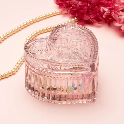 Miniatura 3 de COWFEX Joyero de cristal en forma de corazón con tapa para niñas y mujeres, organizador de almacenamiento de baratijas, caja decorativa para San