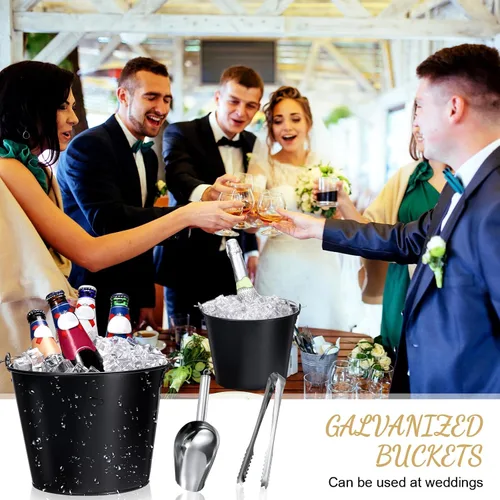 Miniatura 5 de Zopeal Juego de 24 cubos de cerveza galvanizados, 16 cubos de metal con 4 cucharadas y 4 pinzas, cubo de hielo rústico de 7 pulgadas para fiestas