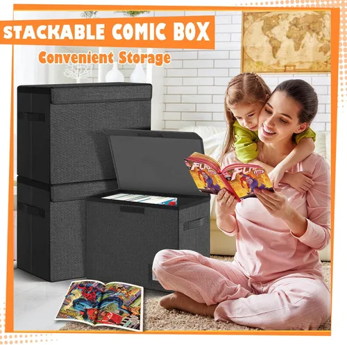 Miniatura 4 de Leffis Caja de Almacenamiento para Cómics, Caja 39.4 cm X 19.1 cm X 28.7 cm, Caja Corta Plegable con Tapas para 150 Cómics, Contenedor de Cómics