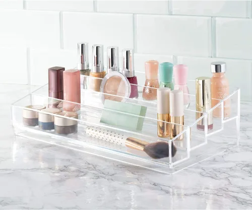Miniatura 4 de iDesign Organizador de cosméticos y esmaltes de uñas en niveles, colección Clarity, 12.75 pulgadas x 6.5 pulgadas x 3.75 pulgadas, transparente