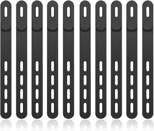 Paquete de 10 bridas de silicona para cables, organizador de cables, reutilizable, lavable, organizador de correas con hebilla de bloqueo, protector