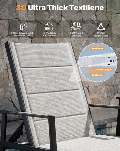 Miniatura 3 de Tumbona para exteriores, silla de aluminio nunca oxidada para patio, silla de piscina de textileno de doble capa con respaldo ajustable de 6