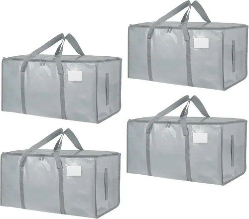 Miniatura 55 de Paquete de 4 bolsas de mudanza extra grandes y resistentes, bolsas de almacenamiento impermeables con asas y cremalleras, plegables para dormitorio