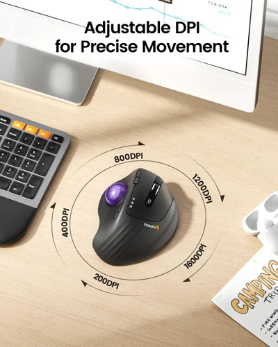 Miniatura 5 de ProtoArc Ratón Trackball Inalámbrico, EM01 NL Ergonómico Bluetooth Rollerball Pulgar Recargable Ratón de Computadora Portátil, Ángulo Ajustable