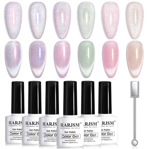 Miniatura 41 de RARJSM Juego de Esmaltes de Gel Nude Colección Jelly Pink de 6 Colores Naturales Transparentes Rosa Translúcido Lechoso Malva Morado Marrón Claro