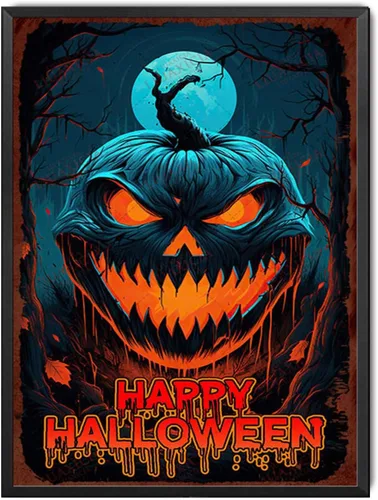 Miniatura 12 de Letrero de hojalata retro con diseño de bruja de Halloween para pared de garaje, pared de taller, 8.00 x 12.00 pulgadas
