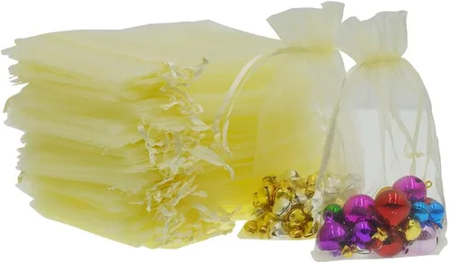 Lautechco 100 bolsas de organza – 4 x 6 pulgadas, bolsas de regalo de malla beige con cordón para Navidad