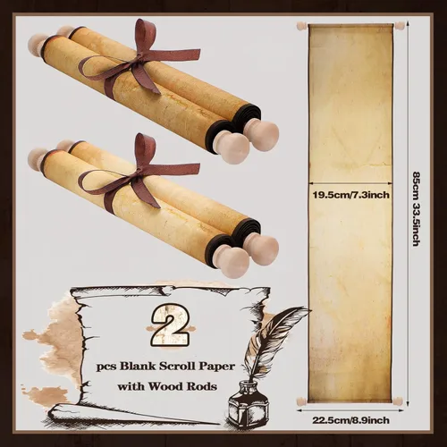 Miniatura 3 de Epakh Paquete de 2 rollos de papel vintage en blanco envueltos en barra de madera, pergamino en blanco de larga edad para escribir, dibujar, None" }