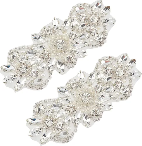 Miniatura 19 de FINGERINSPIRE 2 parches de diamantes de imitación (plata, 24.1x9.4 cm) Parches termoadhesivos con cristales de fantasía color AB brillantes