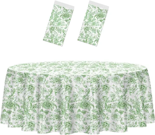 Miniatura 61 de HEIPINIUYE - Paquete de 2 manteles redondos de 84 pulgadas de plástico beige, manteles de mesa impermeables desechables para redondas, ideales