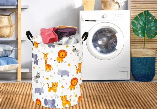 Miniatura 4 de Cesta de almacenamiento para ropa sucia para niños, cesta organizadora de lavandería, caja de ropa, cesta de regalo con asas (ZOO)
