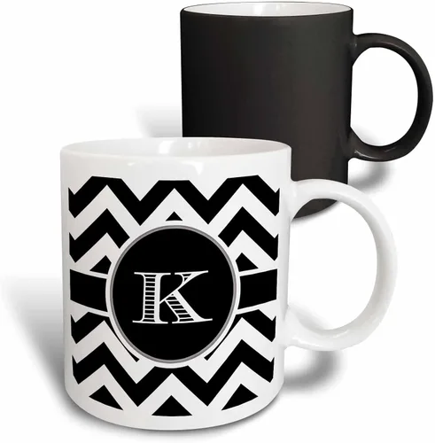 Miniatura 13 de 3dRose Taza de café, tamaño: 15 onzas, monograma de cheurón blanco y negro, inicial K Designs, divertido regalo de taza de café