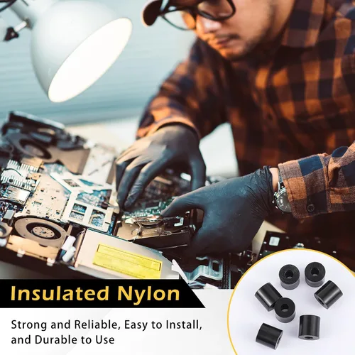 Miniatura 5 de Pasimy 200 piezas de espaciadores de nylon negro de 1/2 pulg. de espesor, 1/2 pulg. de diámetro exterior, 0.194 pulg. de diámetro