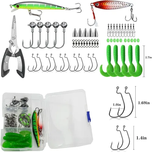 Miniatura 5 de Juego combinado de caña de pescar de fibra de carbono, paquete de 2 carretes giratorios de 6.9 ft/6.89 pies, kit de accesorios de 57 piezas