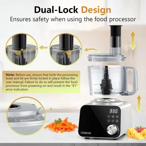 Miniatura 5 de Procesador de Alimentos COOKLEE, 600 Vatios, Cortador de Alimentos Eléctrico de 6 Funciones para Picar, Picar Fino, Cortar en Cubos, Rallar, Cortar