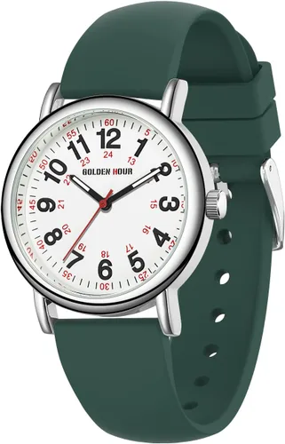 GOLDEN HOUR Reloj de enfermera impermeable para profesionales médicos, estudiantes, mujeres y hombres, esfera luminosa de fácil lectura, 24 horas