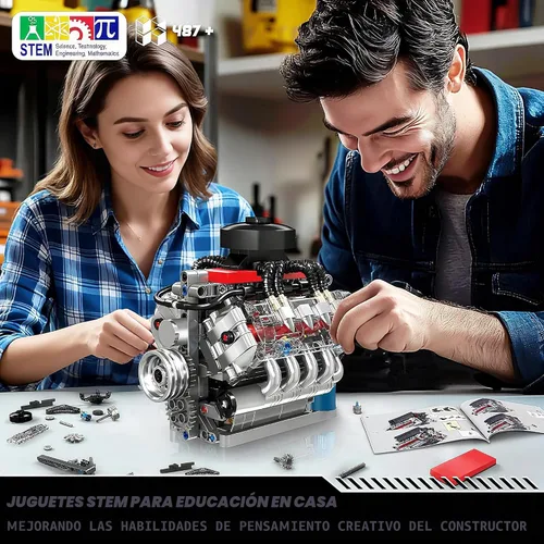 Miniatura 5 de Mould King 10171 V8 Kit de modelo de motor, mini kits de motor V8 que funciona, construye tu propio motor de modelo de automóvil con motor, bloques