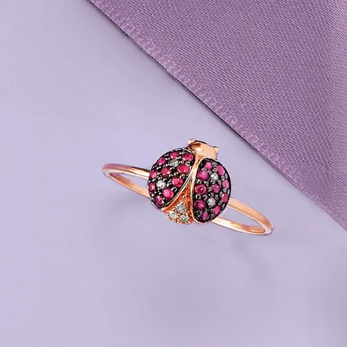 Miniatura 4 de Ross-Simons 0.30 ct. t.w. Ruby and Diamond-Accented Ladybug Ring in 14kt Rose Gold