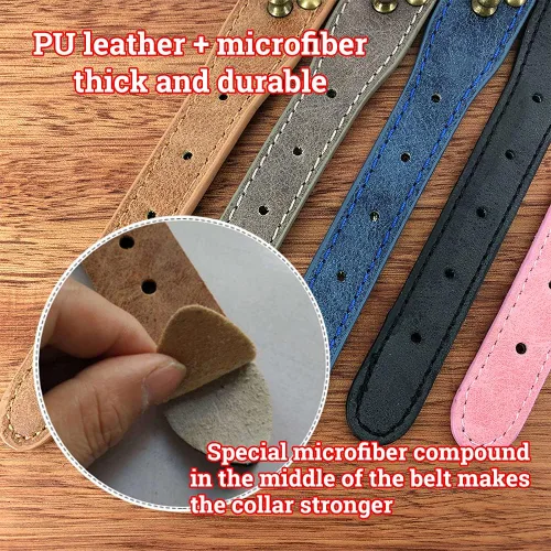 Miniatura 3 de Collar para perro con tachuelas, de piel sintética, redondo, antimordeduras, collar ajustable de estilo punk resistente para perros pequeños, Negro