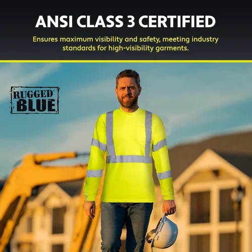 Miniatura 2 de RUGGED BLUE Camisa de manga larga de alta visibilidad que absorbe la humedad, camisa de trabajo de alta visibilidad con clasificación ANSI Clase 3