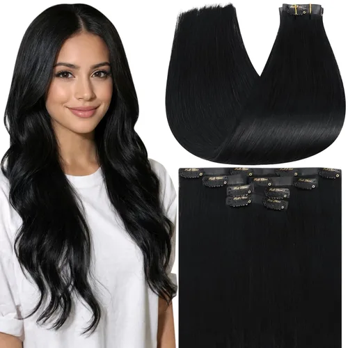 Miniatura 17 de Full Shine Invisi Edge - Extensiones de cabello con clip sin costuras, color negro azabache, cabello Remy inyectado de trama invisible para cabello