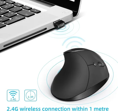Miniatura 3 de Ratón vertical, ratón vertical inalámbrico de 2.4 G, mouse de mano pequeña con 5 botones 1000/1200/1600 DPI Ratón ergonómico para oficina
