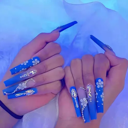 Miniatura 7 de Uñas postizas a presión de longitud cuadrada larga, cobertura completa, reutilizables, uñas postizas de bailarina, uñas adhesivas con diseños