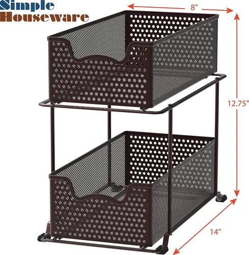 Miniatura 3 de Simple Houseware - Cajón organizador de cesta deslizante de 2 niveles, bronce