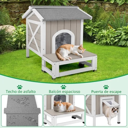 Miniatura 5 de PetsCosset Casa para gatos al aire libre resistente a la intemperie, refugio de gatos de dos pisos para exteriores, condominio interior para gatos