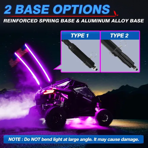 Miniatura 4 de MICTUNING 2PCS Luces LED Whip W1 de 3 pies con bandera y base de resorte, luces whip de persecución en espiral RGB+IC con APP, sincronización