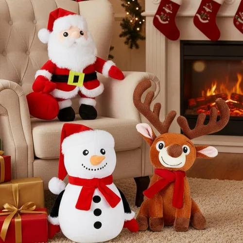 Poen Juego de 3 Animales de Peluche Navideños de 11 Pulgadas, Papá Noel, Muñeco de Nieve, Reno, Almohadas de Felpa, Juguetes de Muñecos de Peluche