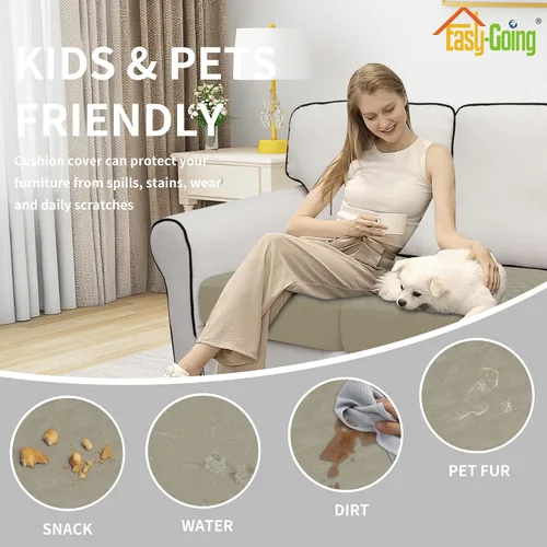 Miniatura 5 de Easy-Going Funda de cojín impermeable para silla, antideslizante, a prueba de fugas, acolchada y elástica, protector de muebles para perros, Beige