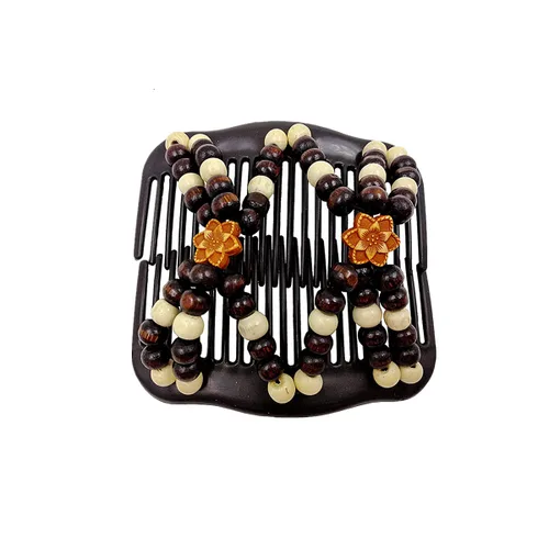 Miniatura 4 de Peines mágicos para el cabello para mujer, con cuentas de madera, elásticos, de doble cara, accesorios para el cabello, paquete de 5