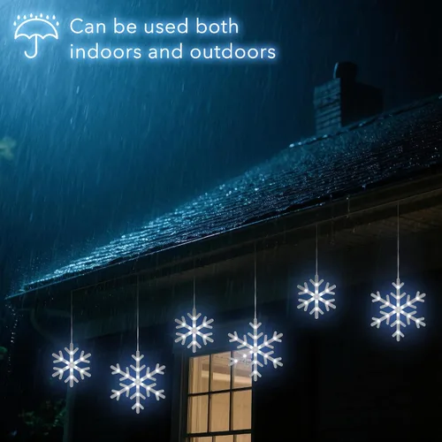 Miniatura 4 de Luces de carámbano de nieve de Navidad, 9 pies, 150 luces LED para cortinas con 10 gotas, 3 hebras conectables, luz de hada de carámbano con efecto