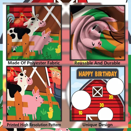Miniatura 3 de Cartel de juegos de lanzamiento de animales de granero rojo con temática de vaca, cerdo, pollo, decoración para fiesta de cumpleaños de niños