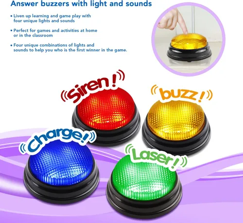Miniatura 2 de BEAN LIEVE Paquete de 4 Zumbadores de Juego - Zumbador de Rivalidad Familiar con Luces y Sonidos, Zumbadores de Respuesta para Aula, Fiestas
