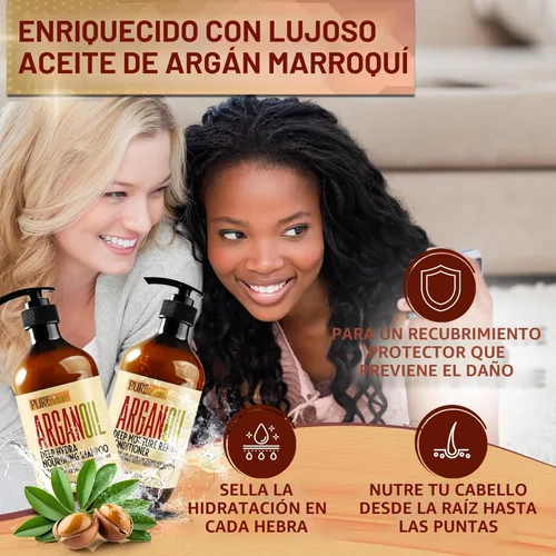 Miniatura 2 de Juego de champú y acondicionador de aceite de argán, cuidado marroquí sin sulfato con queratina, para cabello rizado, liso, seco y dañado