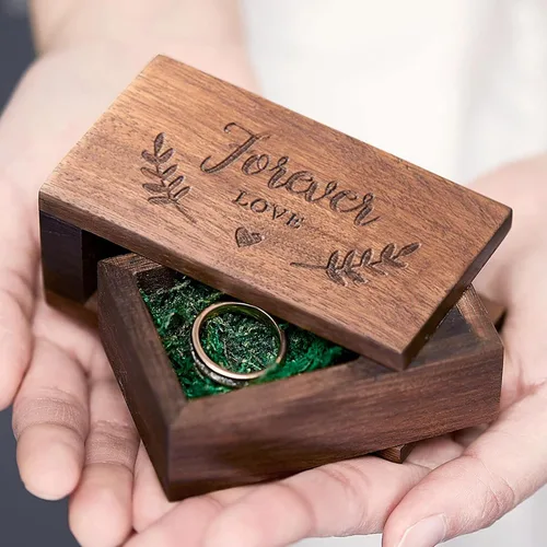 AW BRIDAL Caja portadora de anillos, caja para anillos de boda, caja de anillos de compromiso de madera de nogal, organizador de joyas, caja de